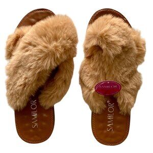 Samilor Fluffy Criss Cross Slippers Women's Size 7/8 NEW NWT